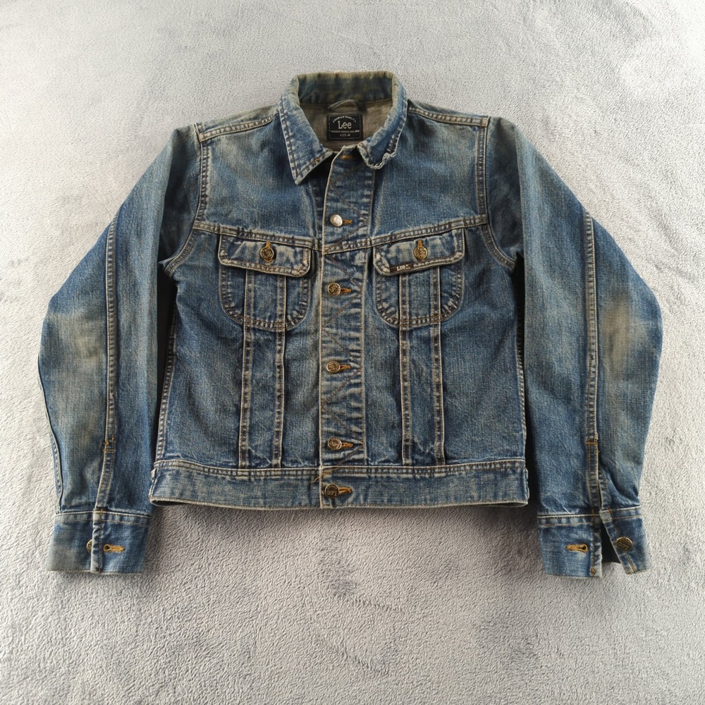 Lee Denim Jacket Womens Medium Blue Trucker Jean Coat Faded Distressed Cotton - Picture 3 of 11